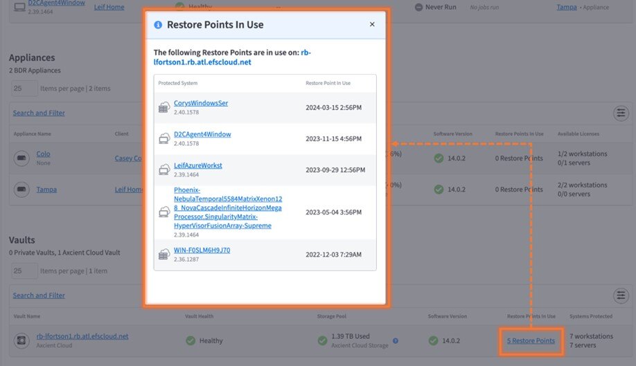 restore points in use